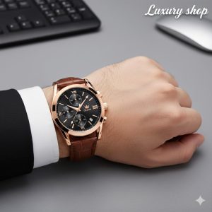 Stylish OLEVS Leather Band Fashionable Watch ✨