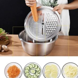 3 In 1 Multifunctional Stainless Steel Basin With Vegetable Cutter