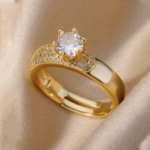 18K Gold-Plated Full Diamond Luxury Ring with Box