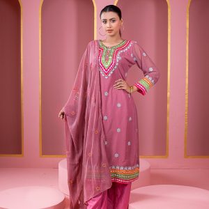 রেডিমেড জর্জেট ডলার এবং এমব্রয়ডারি কাজ করা থ্রী পিস