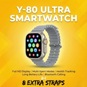 Y-80 Ultra Smartwatch with Bluetooth Calling & Full HD Display – Includes 8 Extra Straps + 1 Attached