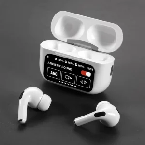 A9 Pro ANC Earbuds Touch Screen Display – White Color