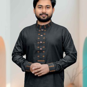 কাফ হাতা ডিজাইনে প্রিমিয়াম ব্ল্যাক কালেকশন পাঞ্জাবি