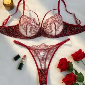 Black leopard print sexy lingerie set - see-through bra set - fashionable women's lingerie-exquisite intimate underwear