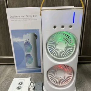 Rechargeable Remote Control Double Head Spray Cooling Fan – Adjustable Speeds & Mist for Optimal Comfort