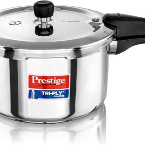 Prestige Triply Outer Lid Induction Compatible Pressure Cooker |Stainless Steel| Deep Lid Spillage Control | Even heat distribution- 3 Ltrs