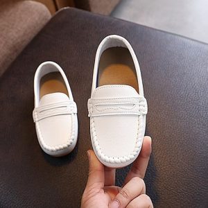 Kids Soft Artificial Leather Shoes | White Color | Non-Slip Baby Formal Shoes BD | 1-5 Years