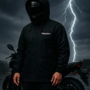 100% Water proof High quality Rain Coat With Pant. (Happylon) Black
