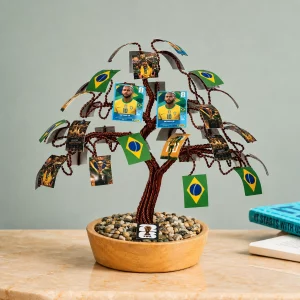 Handcrafted Aluminium Wire Brazil Fan World Cup Bonsai Tree – Premium Desk Decoration for Home & Office