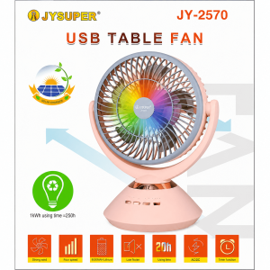 JYSUPER JY-2570 Rechargeable USB Table Fan 8000mAh Battery 4 Speed Portable Desk Fan with 7 Color LED Light Low Noise AC/DC Fan-JYSUPER JY-2570 রিচার্জেবল USB টেবিল ফ্যান 8000mAh ব্যাটারি, ৪ স্পিড, ৭ কালার LED লাইট, লো-নয়েজ পোর্টেবল ডেস্ক ফ্যান