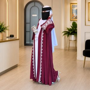 Exclusive Rose Arabian Borka 3-Piece Set - Original Dubai Fabric & Embroidery (Koti, Inner & Hijab)
