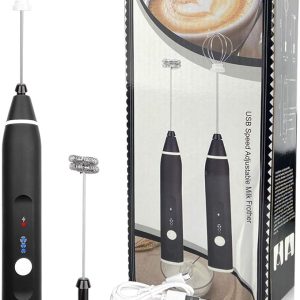 2-in-1 Multifunctional Milk Frother Electric Double Milk Bubbler Frother Coffee Beater Egg Mixer with Three Speeds Strength Adjustment for Coffee Beating Eggs (with USB)