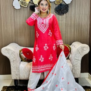 চিকেনকারি নেকলেস এমব্রয়ডারি থ্রি-পিস