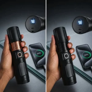 Rechargeable LED Flashlight with Digital Display & Power Bank D1081