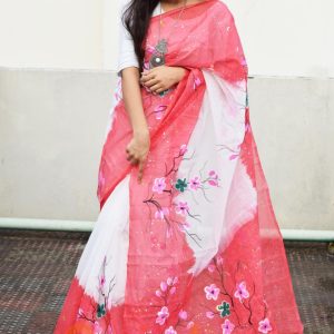 Hand Printed Exclusive Design half silk saree