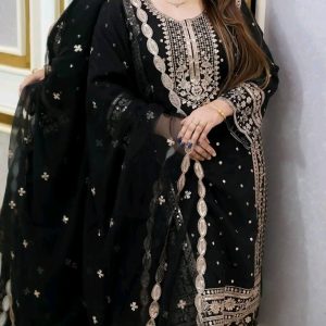 Premium Soft Jorjet With sequence embroidery Three Piece