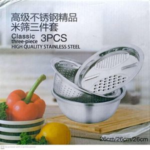 Silver 3 in 1 Stainless Steel Drain Basket Vegetable Cutter Kitchen