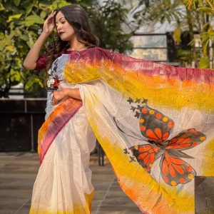 Hand Printed Exclusive Design half silk saree for Women