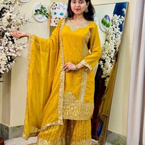 Sequence Embroidery Gharara Three Piece