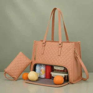 Women's Premium Lunch Tote & Pouch Set (Pink) D1098