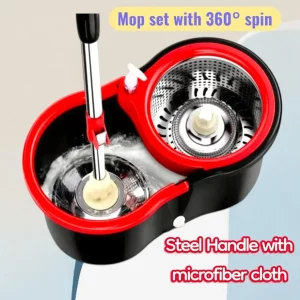 Product Description: Mop with Long Telescopic Steel Handle and Microfiber Cloth - 360 Spin Cleaning Kit D1091