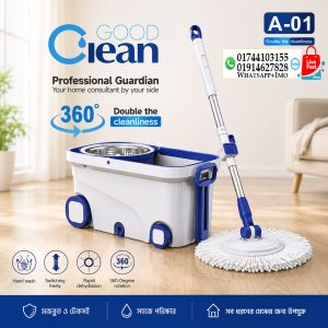 360-Degree Rotating Magic Spin Mop and Bucket Set with Wheels and Stainless Steel Dehydration Basket 3862