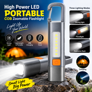High Power LED Portable Multifunction COB Zoomable Flashlight