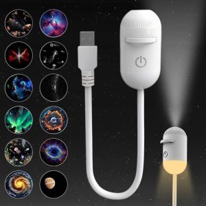 2-in-1 Mini Star Projector Night Light | USB Star/Galaxy Projector Light ডিজাইন ও ৩৬০° ফ্লেক্সিবল অ্যাডজাস্টমেন্ট: এর বডি বা কেবলটি অত্যন্ত নমনীয় (Flexibility)। এটিকে যেকোনো দিকে ৩৬০ ডিগ্রিতে ইচ্ছেমতো বাঁকানো যায় এবং আলোর দিক পরিবর্তন করা যায়। স্লাইড ডিস্ক সিস্টেম: এতে স্লাইড/ডিস্ক ট্রে (Star Disk Tray) বা ড্রয়ার ইনসার্ট করার সুবিধা রয়েছে। বিভিন্ন ডিজাইনের স্লাইড ট্রে ঢুকিয়ে দেয়ালের বা ছাদের ওপর গ্যালাক্সি, তারা, চাঁদ, সমুদ্রের প্রাণী বা মহাকাশের ছবি প্রজেক্ট করা যায়। ডুয়েল নাইট লাইট (নাইট ল্যাম্প): প্রজেক্টরের নিচের অংশে একটি ওয়ার্ম লাইট/নাইট ল্যাম্পও রয়েছে, যা রাতে বেডসাইড ল্যাম্প হিসেবে ব্যবহার করা যায়। ইউএসবি কানেক্টিভিটি: ইউএসবি (USB) প্লাগ যুক্ত থাকায় পাওয়ার ব্যাংক, ল্যাপটপ বা যেকোনো ইউএসবি চার্জিং অ্যাডাপ্টারের সাথে সহজে ব্যবহার করা যায়। সহজ অন/অফ সুইচ: বডির ওপর সরাসরি টাচ বা পাওয়ার বাটন দেওয়া আছে, যা দিয়ে সহজেই লাইটটি অন বা অফ করা যায়