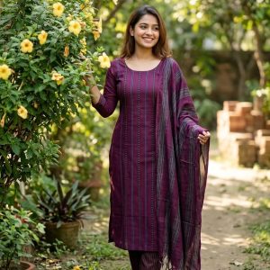 শীতল ছোঁয়া তাঁত থ্রি-পিস” 🌿🥰
