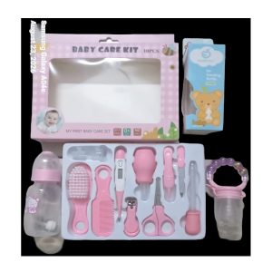 Baby Care Kit 10 Pcs with 150ml Feeding Bottle | Newborn Baby Grooming & Care Set | Pink