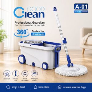 360-Degree Rotating Magic Spin Mop and Bucket Set with Wheels and Stainless Steel Dehydration Basket