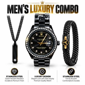 Men's Luxury 3-in-1 Combo Set - Watch, Chain & Bracelet -13319