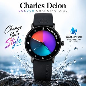 Charles Delon Waterproof Color-Changing Dial Watch for Him & Her – Unisex Ash Silicone Strap Gradient Dial Wristwatch