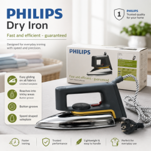 Philips HD1172 Dry Iron 1000W – Lightweight Non-Stick Linished Soleplate, Pointed Slim Tip & Button