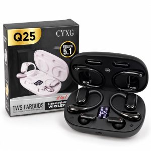 Q25 2-in-1 Couple Soft Ear Hooks TWS Wireless Earbuds – LED Digital Display