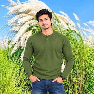 Waffle Cotton Long Sleeve Henley T-Shirt for Men