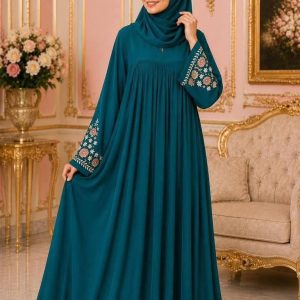 Anika Embroidery Borkha – Hijab সহ ফুল সেট 🖤