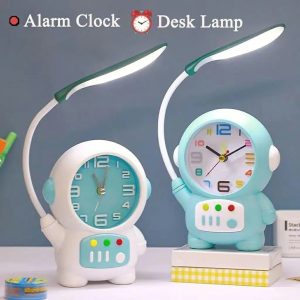 Astronaut Desk Lamp with Alarm Clock – 2-in-1 Rechargeable Kids Study Light and Night Light with Flexible Neck