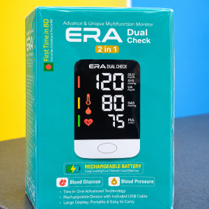 ERA Dual Check 2-In-1 Blood Glucose (Diabetes Care) & Blood Pressure Monitor Rechargeable Battery - ISO Certified And 1 Year Official Warranty