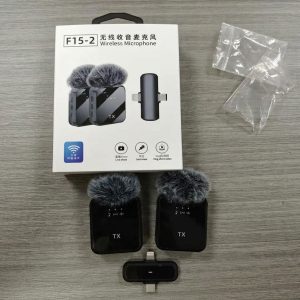 F15-2 Wireless Microphone 2 in 1 Type C + iPhone Noise Cancellation Lavalier Microphone, Professional Collar Microphone