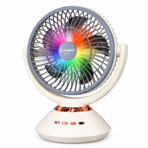 JYSUPER JY-2570 Rechargeable Stand/Table Fan with LED Light – 4 Speed Levels, 100° Auto Oscillation, 115° Tilt, Timer & Solar Panel Charging Support