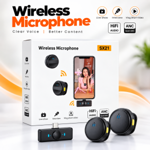 SX21-New 2-in-1 Wireless Lavalier Microphone – Dual Mic Setup for Crystal Clear Mobile Recording Ask for details