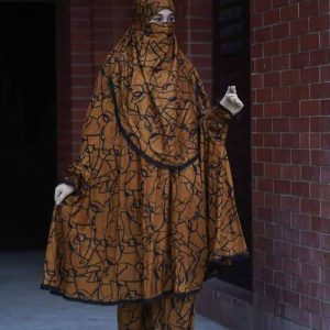 Women Elegance 2-Piece Modest Set – Premium Printed Khimar and Wide-Leg Plajue Free Sizewith Free Items